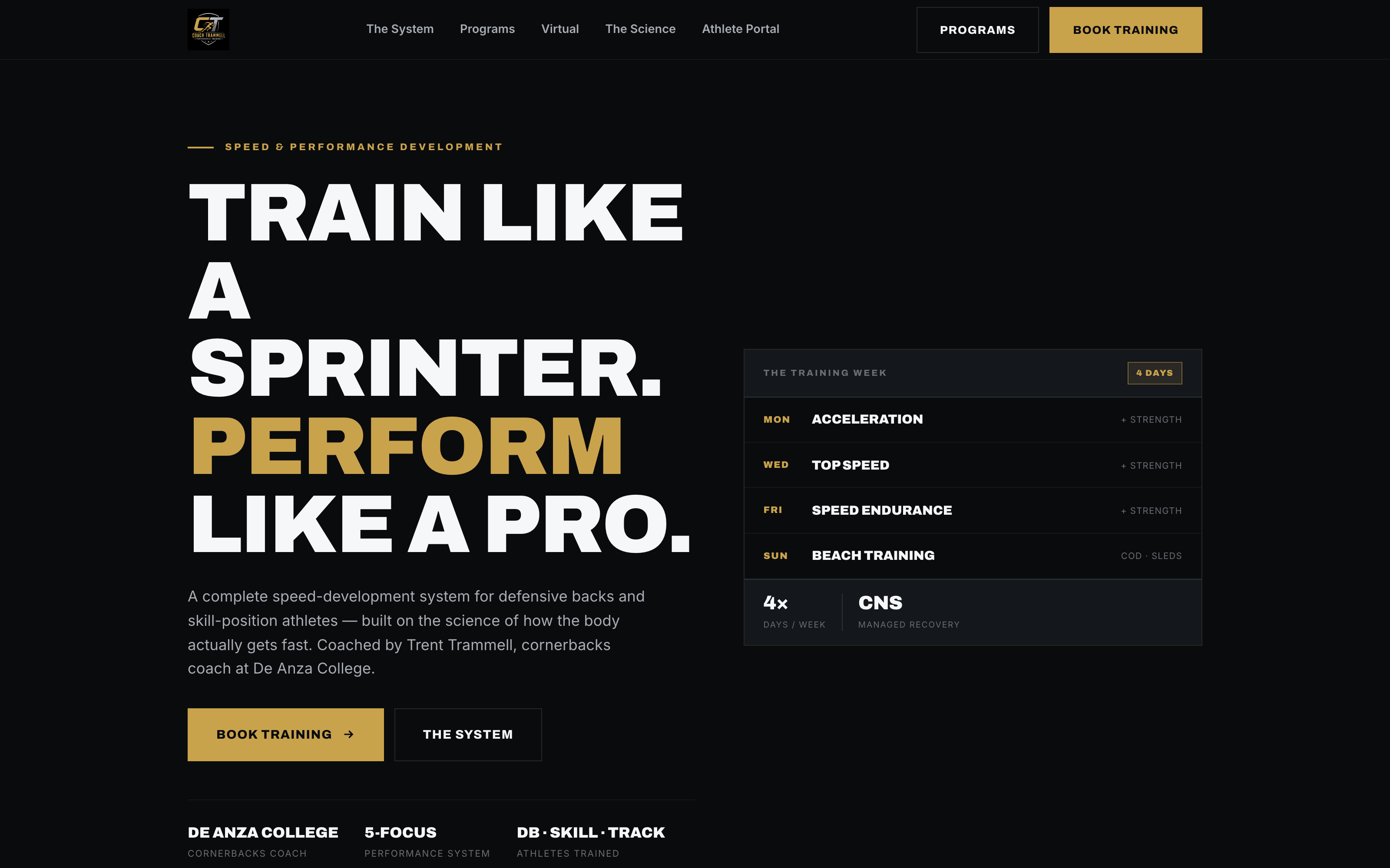 Trammell Performance website, built by CoachesVault